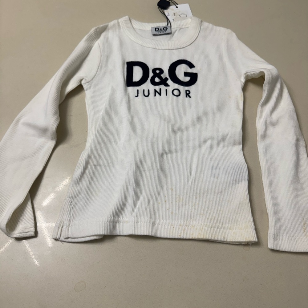 D&G Junior White Long Sleeve Tee Unisex